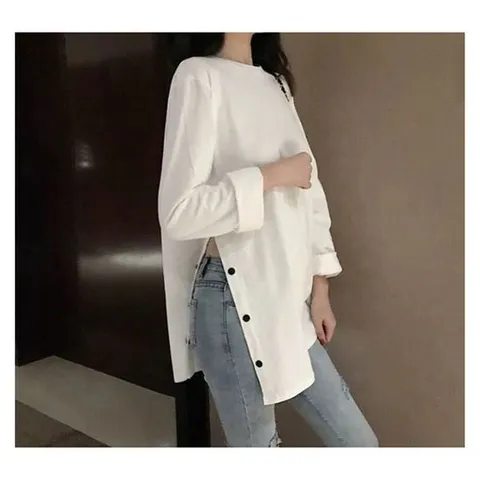 여성롱티셔츠 1P 여자 옆트임 단추 예쁜한 레이어드 여성롱티셔