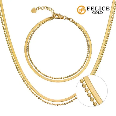 [25년 마지막특가] 펠리체골드 18K 실루엣 레이어드 목걸이+팔찌 SET