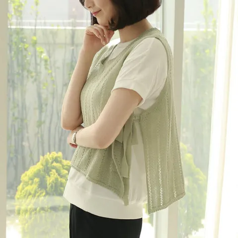 [웬디즈갤러리][웬디즈갤러리]케이시 옆끈 니트 베스트 BKN004