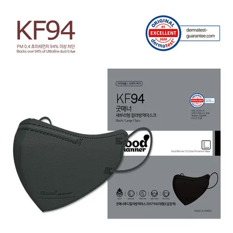 굿매너 KF94 새부리 대형 컬러마스크 블랙 100매(5매입x20)