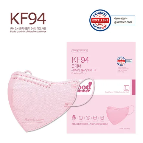 굿매너 KF94 새부리 대형 컬러마스크 핑크 100매(5매입x20)