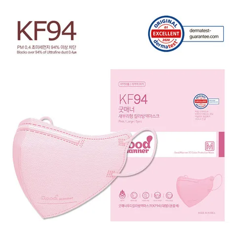 굿매너 KF94 새부리 중형 컬러마스크 핑크 100매(5매입x20)