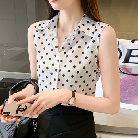 [유니제이] 이반스 도트 카라 나시 블라우스