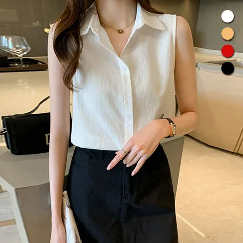 [유니제이] 올라이 카라 나시 블라우스