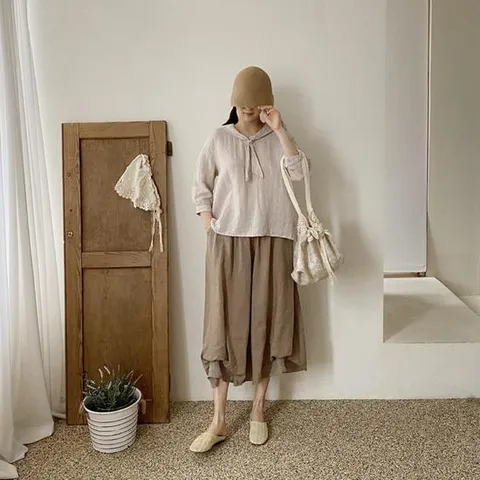 여자 리본카라 마남방 무지 베이직 7부소매 블라우스