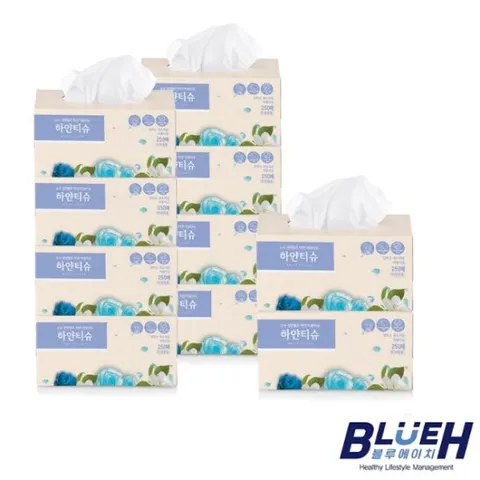 하얀티슈 프리미엄 천연펄프 미용티슈 250매 10팩