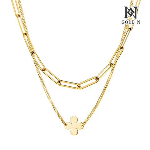 골드앤 18K 메리클로버 클립체인 두줄 목걸이