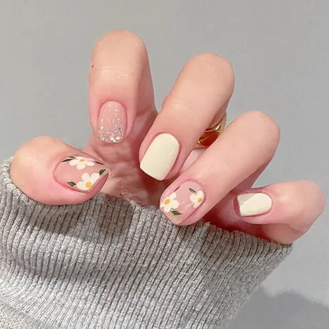 [홀리지]버터 크림 노랑이 꽃 붙이는 네일팁 [24tips]