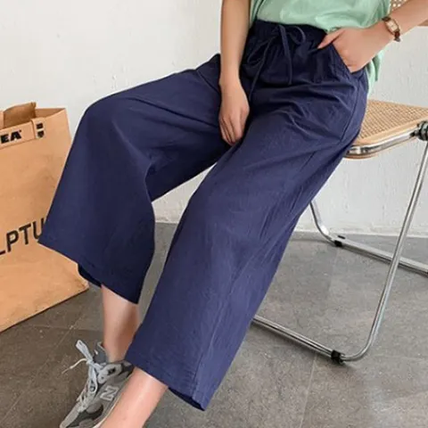 [9부]린넨 하이웨스트 냉장고 바지 리버풀 파스텔 9부 밴딩 팬츠