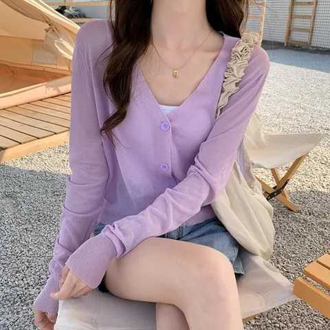 [장마철대비룩] 썸머 쿨 얇은 브이넥 여성 긴팔가디건