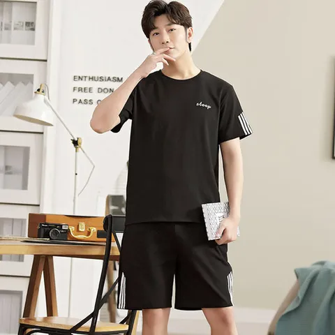 트리든 블랙 남성 반팔 잠옷 파자마 세트 남자 신상 홈웨어