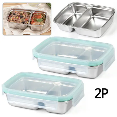 스텐 반찬통 2호 500ml 2개세트 칸막이 나눔 음식용기 도시락통