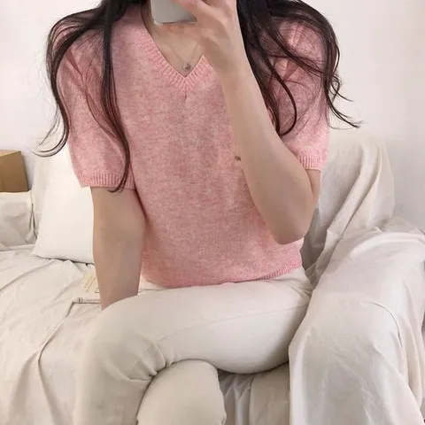 [18color] 소프트  브이넥 여름 반팔 니트