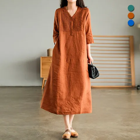 [유니제이] 포루 브이넥 롱 원피스