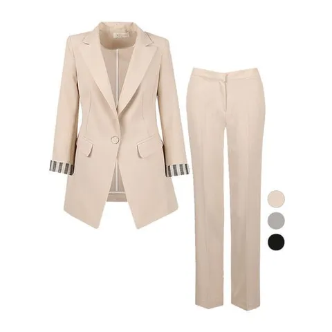 [비비드시크릿가너]VIVID SET 여성모던소매배색 여름 정장자켓+팬츠 세트