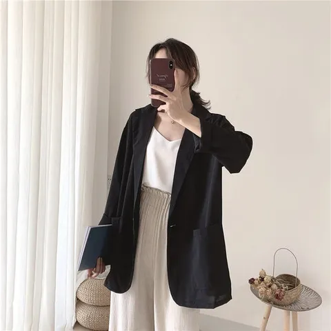 [당일배송] 해피 데일리 여성 여름 루즈핏 린넨 긴팔자켓