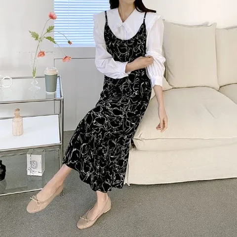 빅사이즈 뷔스티에 롱원피스 여성의류 임부복 나시 끈