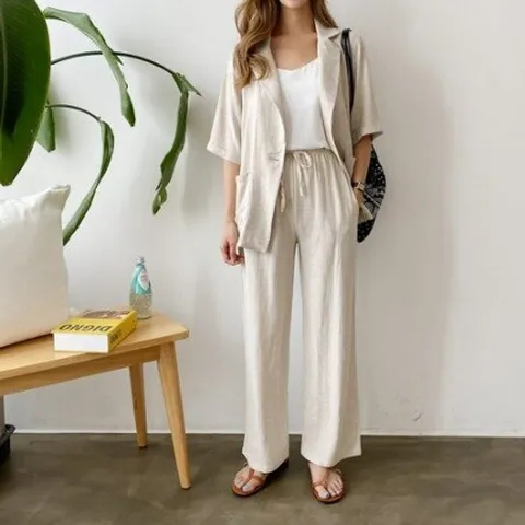 [캣츠원피스][캣츠원피스]린넨세트 마자켓 와이드팬츠 셋업