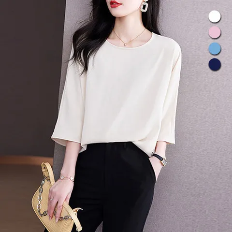 [유니제이] 로펜 라운드 7부 블라우스