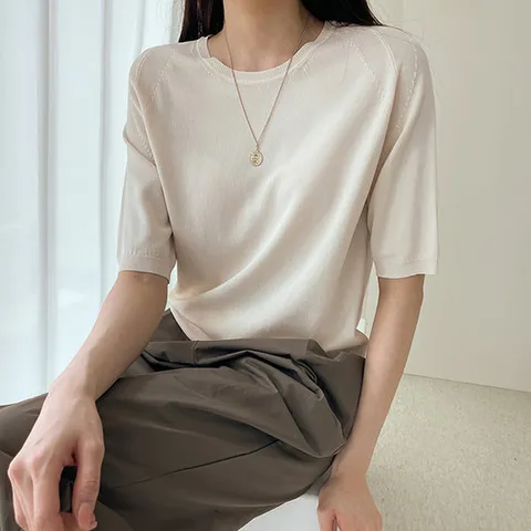 [어반프랑] 온스 여성 쿨 루즈핏 반팔 5부 여름 데일리 니트