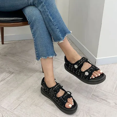 여성 데일리 여름 트위드 통굽 샌들 sn099