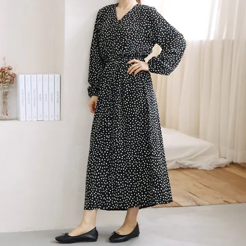 [비나인] 크루얼 쉬폰 허리 밴딩 원피스