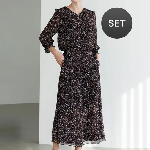 [더핸드메이드]쉬폰 블라우스 + 팬츠 투피스 셋업