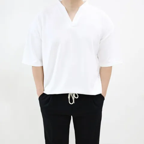 엠클로 남자 빅사이즈 오버핏 여름 브이넥 기능성 반팔 티셔츠