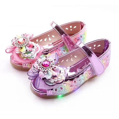 해피걸 레인보우 진주 LED 토오픈 여아샌들