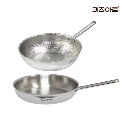 키친아트 퀸 인덕션 통5중 304스텐 후라이팬세트 후28+엠보 웍28