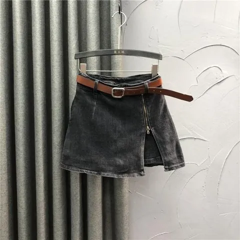 하이웨스트 스커트 엣지 지퍼트임 와이드슬림 A라인 반바지