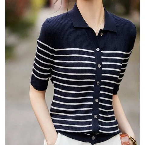 [드레스허그]폴로 라펠 슬림넥 반팔 니트 3color