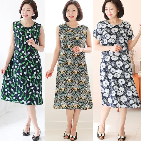 [우일인견]바캉스룩 국내산 인견100% 냉감 원피스 반팔/나시 택1