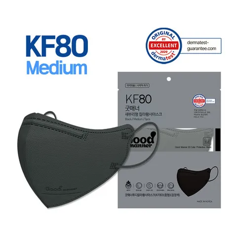 굿매너 KF80 새부리형 마스크 중형 블랙 100매