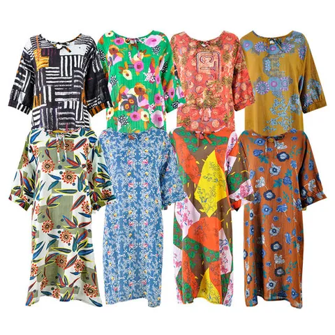 여성 여름 아이스 냉감 인견 나염 반팔 원피스 엄마옷 빅사이즈