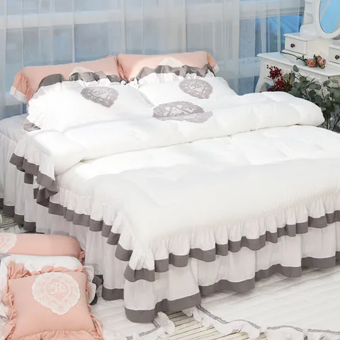 [류금숙침구] 프렌치감성 실키케어 향균프릴 차렵이불+베개커버세트 Q