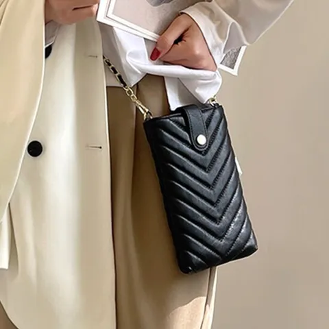 천연 양가죽 체인 스트랩 핸드폰 케이스 퀼팅 가방 미니크로스백