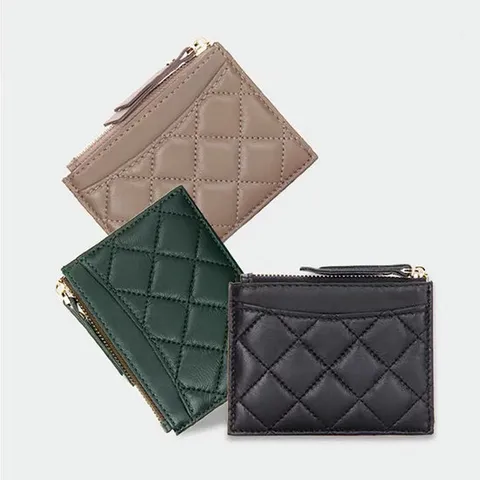 수제 천연 양가죽 지퍼 카드 지갑 홀더