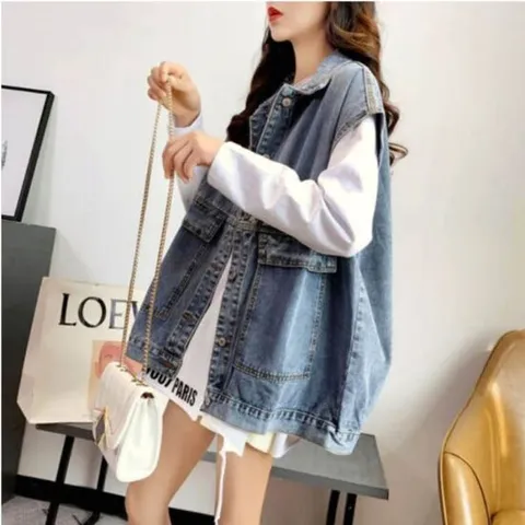 청쪼끼 여성 데님조끼 워싱 루즈핏 데일리룩 체형커버 베스트