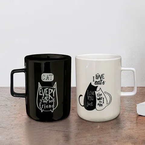 아트웨어 블랙&화이트 고양이 머그 2P
