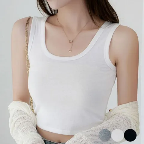 여자민소매 여성 데일리 여름 패션 크롭 민소매 슬림 나시 티셔