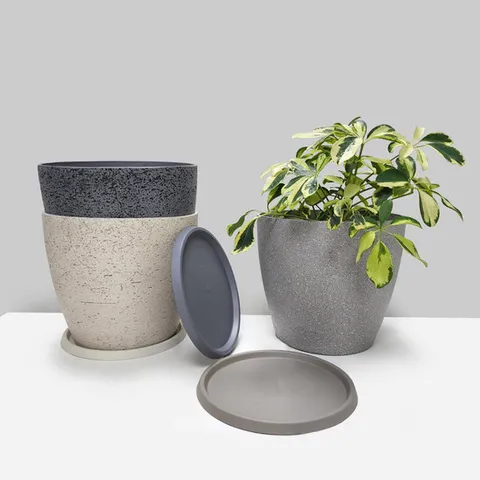 크랙 플라스틱 화분 받침세트 빈티지 원형 컬러 마이플랜트