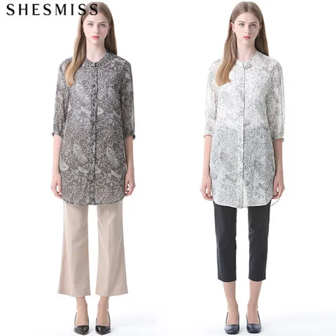 [쉬즈미스] 보타닉 프린트 롱 셔츠