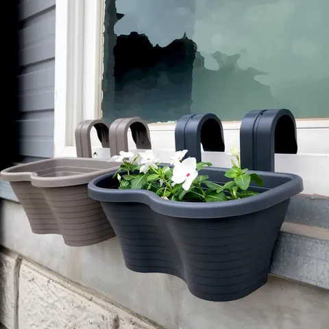 오아시스 플라스틱 베란다 난간 걸이형 화분 2구 마이플랜트