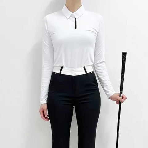 미즈큐즈 / 여성 골프웨어 카라 배색 기능성 긴팔 티셔츠 스포츠