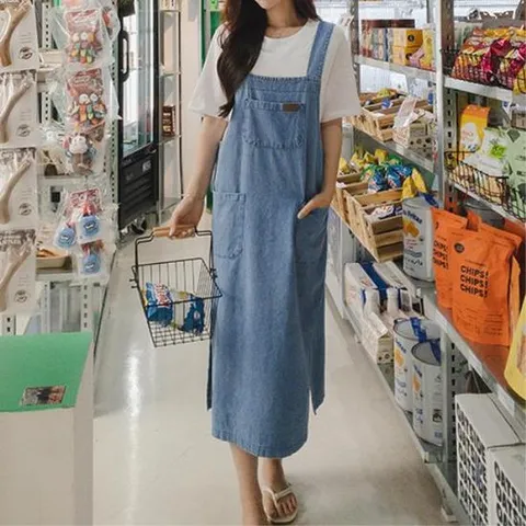 [마이더스비] 앙즈 멜빵 데님 원피스