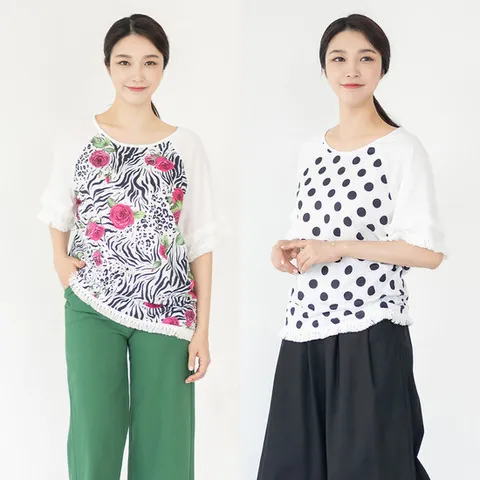 [바네사리찌] 소매 수술 프린트 블라우스