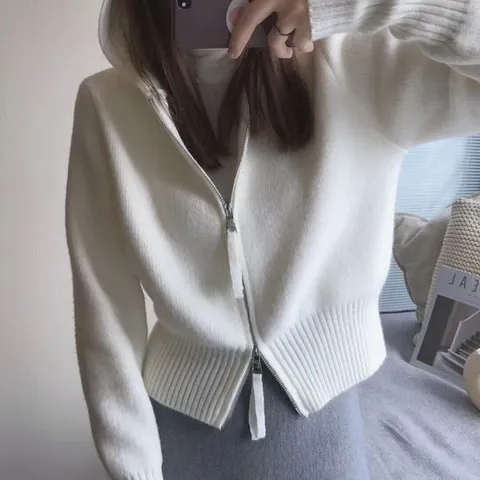 [모노위크]인기최고 여자 투웨이 숏 니트 후드집업 가디건