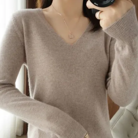 [드레스허그] 심플 기본 v넥 니트 티셔츠