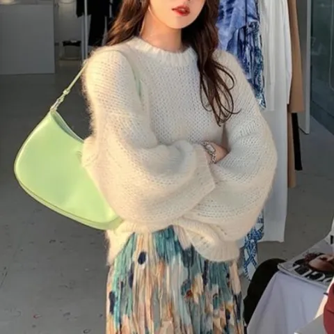 [드레스허그] 4color 울 앙고라 혼방 퍼프소매 니트 티셔츠